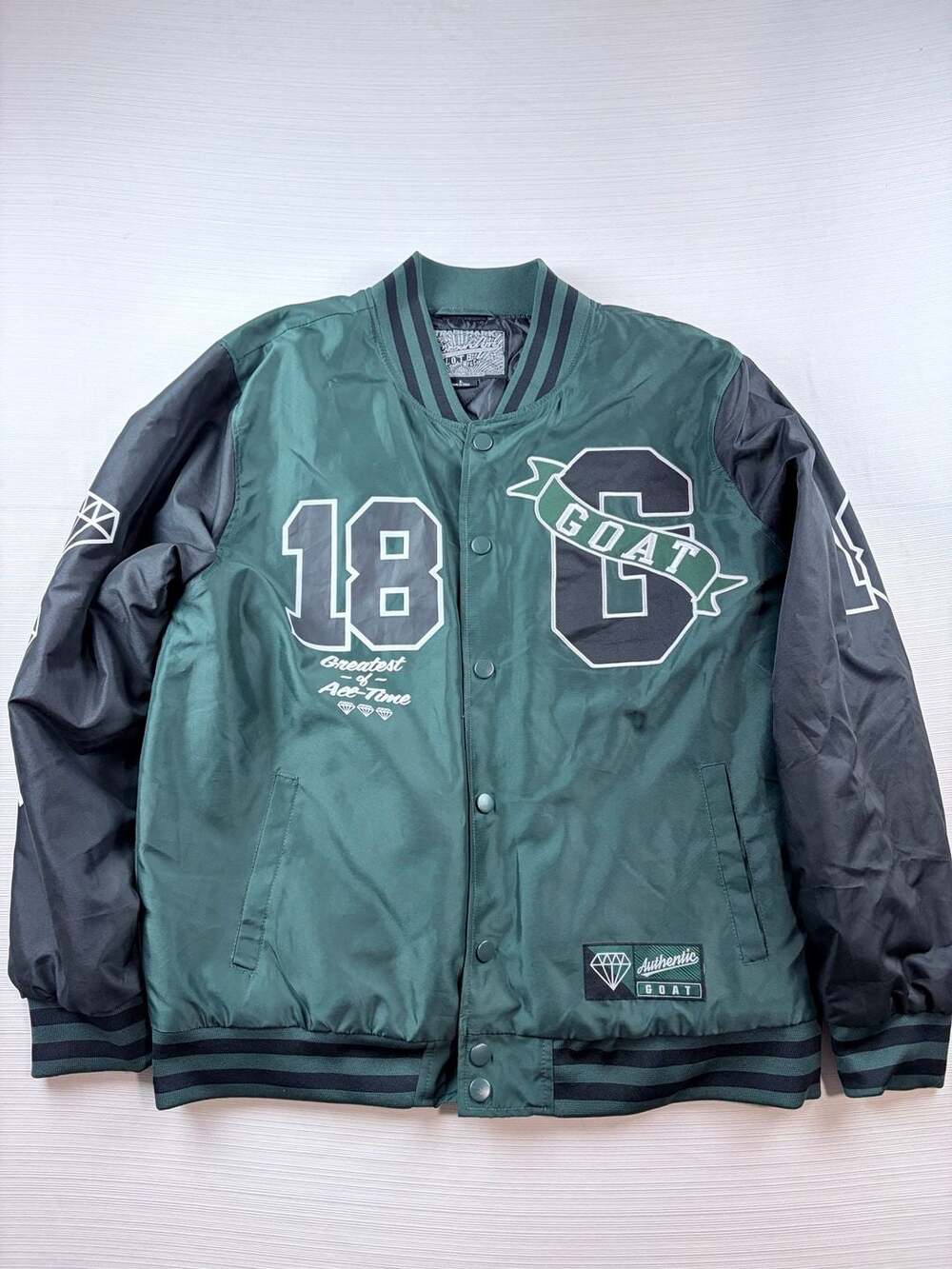 Brooklyn Cloth Varsity Jacket Size L Green Black Goat 18